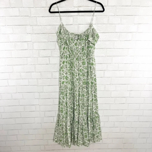J. Crew Green & White Tiered Maxi Dress in Tossed Floral Print Women's Medium - Picture 3 of 9